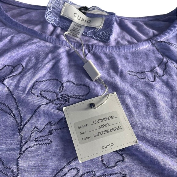 NWT Cupio Women’s Large Pretty Floral Violet Blouse Spring Summer Asymmetrical - Picture 9 of 16